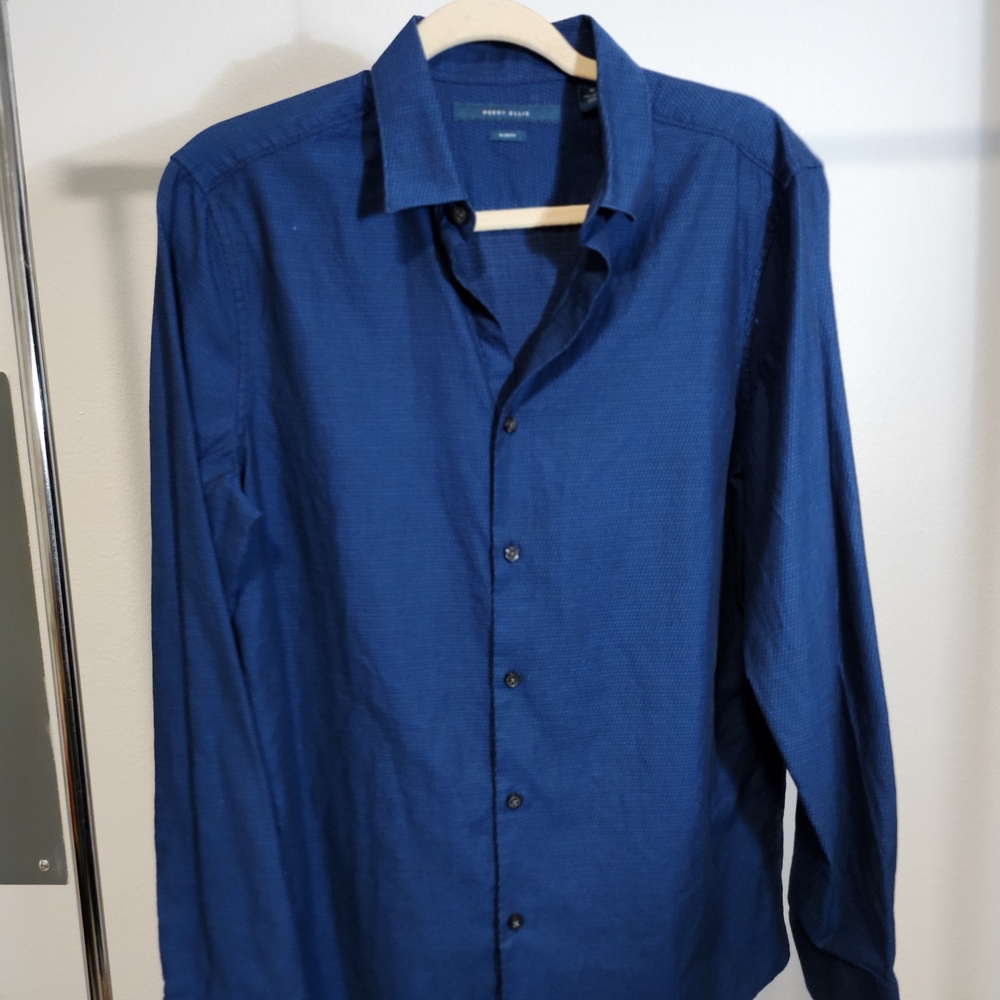 Perry Ellis Deep Blue Casual Button Down Shirt